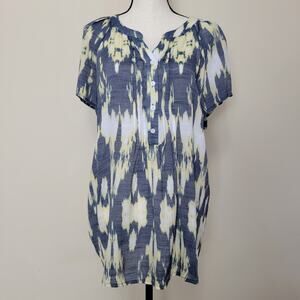 CJ Banks Size 1X Tie Dye Pop Over Cap Sleeve 4 Button Pintuck Front V-Neck Top